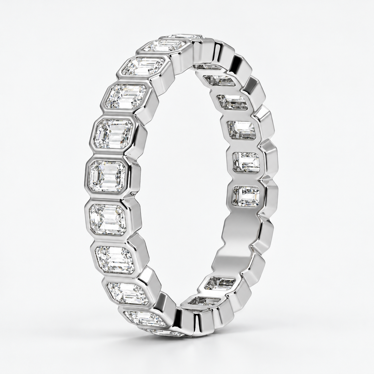 1.5 CTW Emerald Cut Diamond Full Eternity Band in 18K White Gold