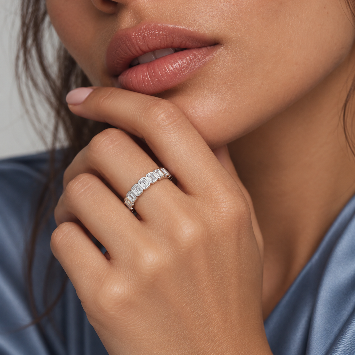 1.5 CTW Emerald Cut Diamond Full Eternity Band in 18K White Gold
