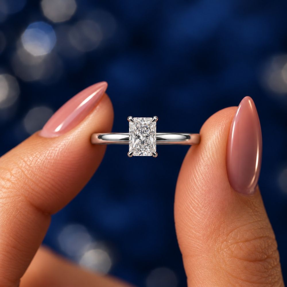 1 Carat - Long Radiant - Natural Diamond - Solitaire Engagement Ring