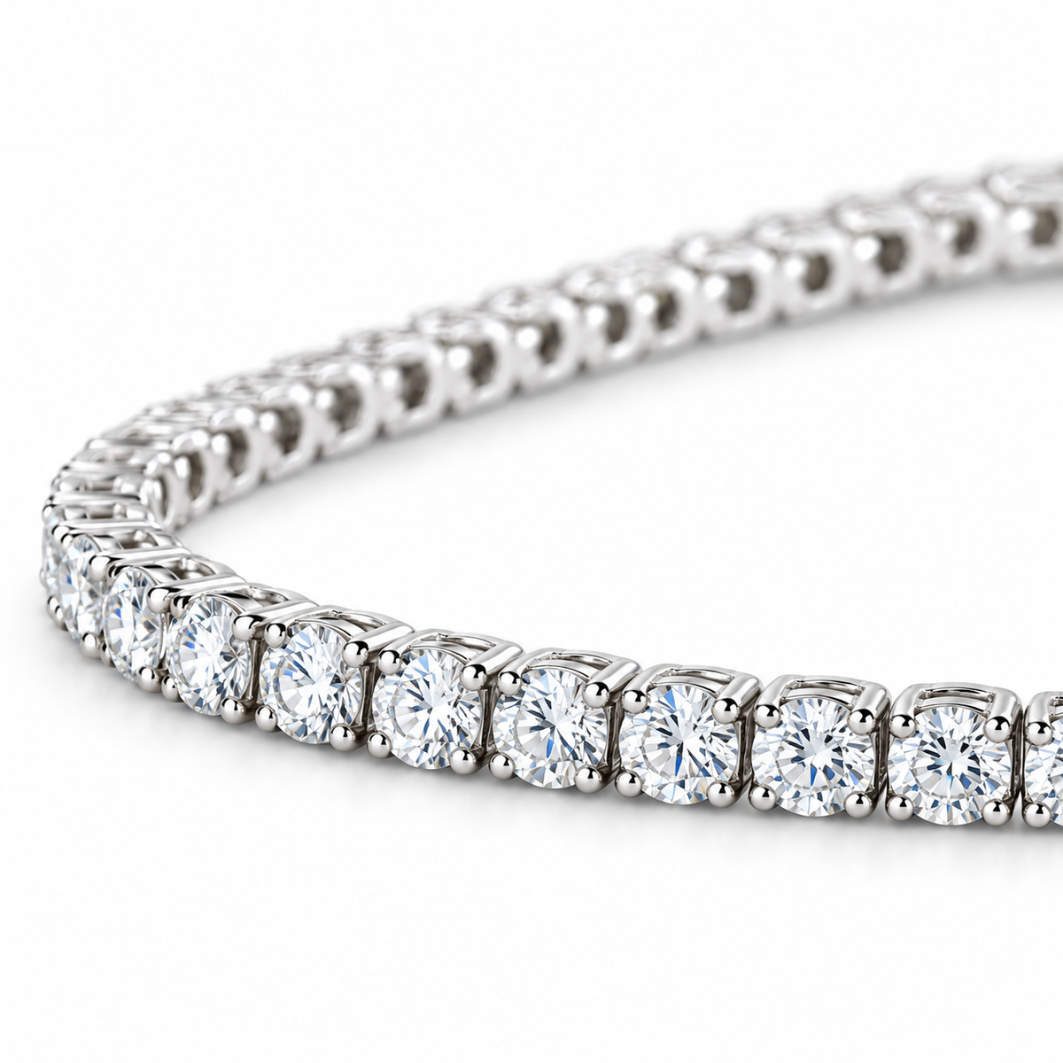 Close-up of 2 carat natural diamond tennis bracelet in 18K white gold