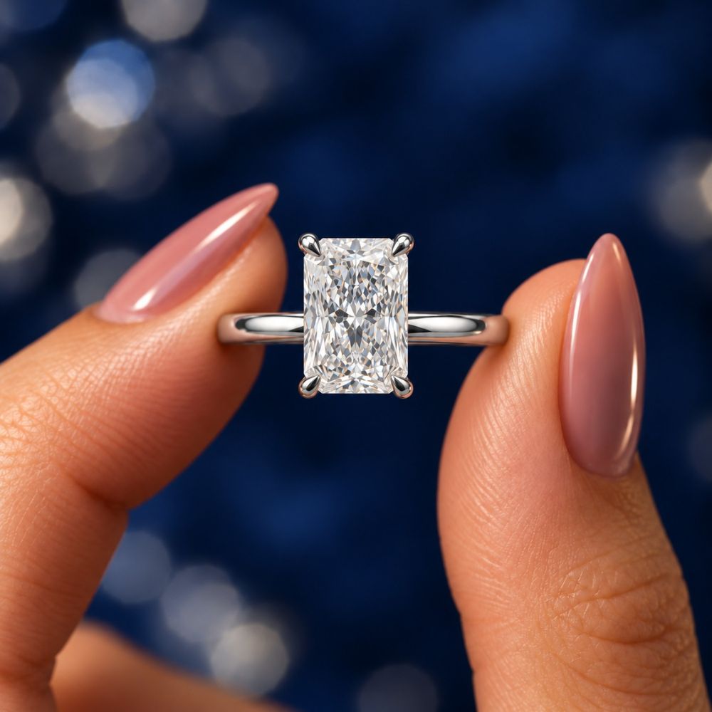 2.5 Carat - Long Radiant - Natural Diamond - Solitaire Engagement Ring