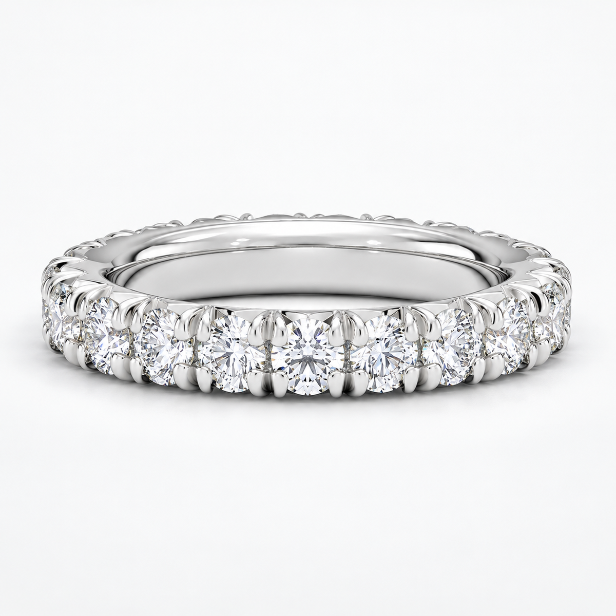 2 CTW Round Cut Natural Diamond French Pavé Full Eternity Band in 18K White Gold