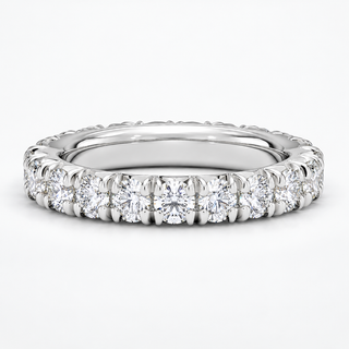 2 CTW Round Cut Natural Diamond French Pavé Full Eternity Band in 18K White Gold