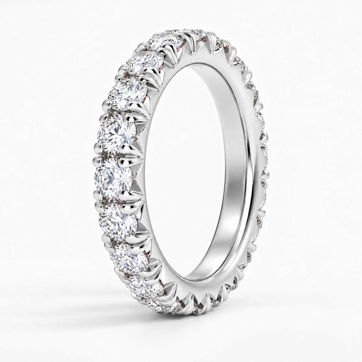 2 CTW Round Cut Natural Diamond French Pavé Full Eternity Band in 18K White Gold