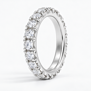 2 CTW Round Cut Natural Diamond French Pavé Full Eternity Band in 18K White Gold