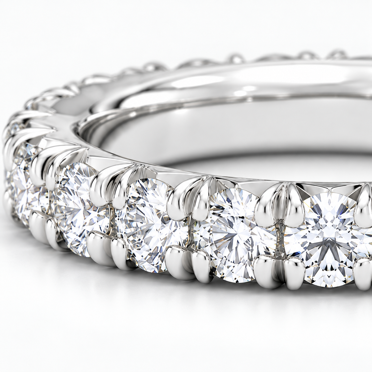 2 CTW Round Cut Natural Diamond French Pavé Full Eternity Band in 18K White Gold
