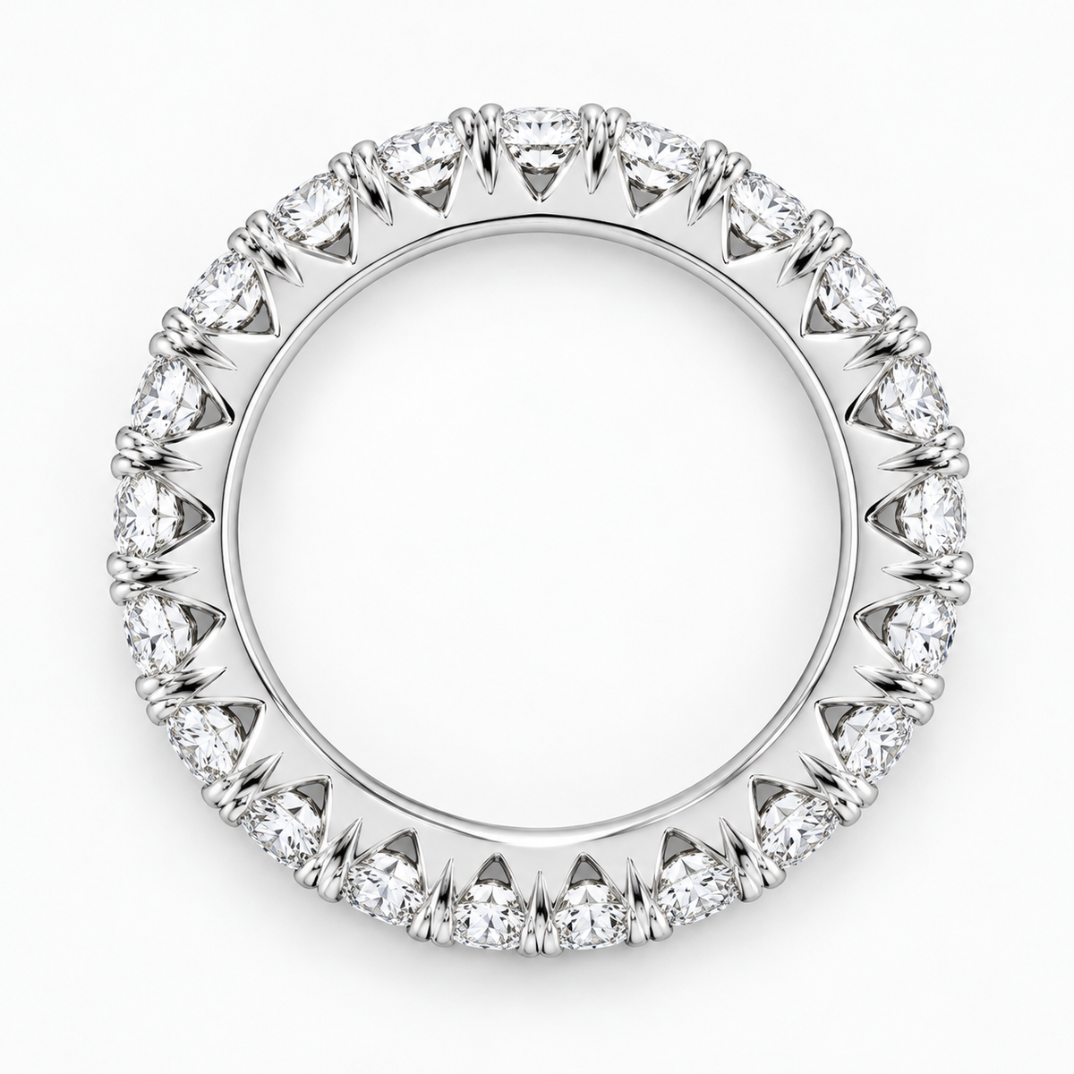2 CTW Round Cut Natural Diamond French Pavé Full Eternity Band in 18K White Gold