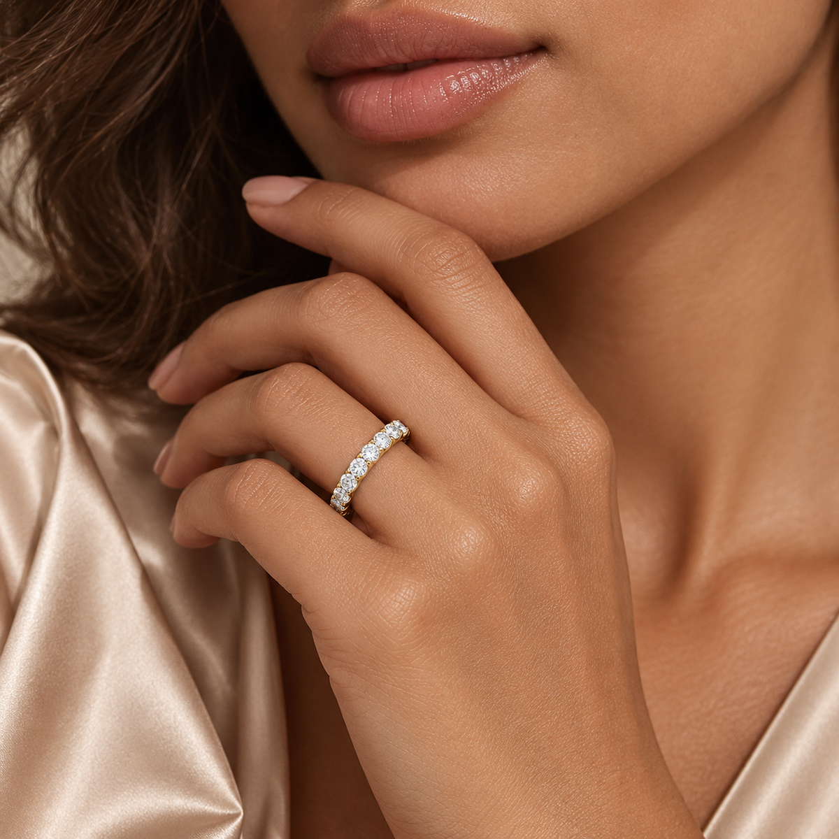 2 CTW Round Cut Natural Diamond Full Eternity Band in 18K Yellow Gold