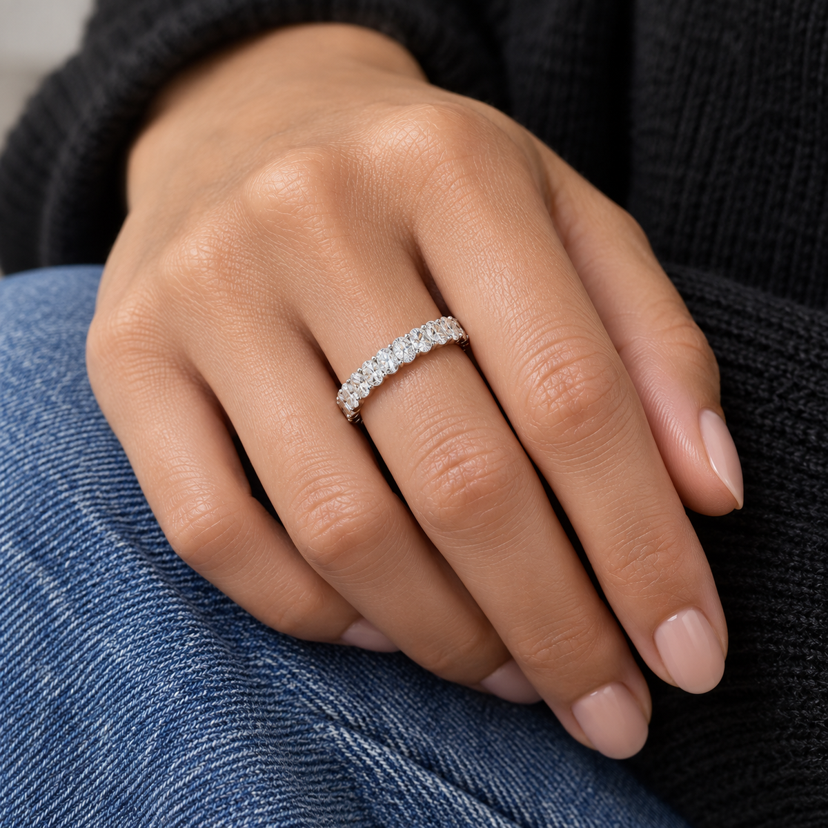 2 CTW Oval Cut Natural Diamond Full Eternity Band in 18K White Gold