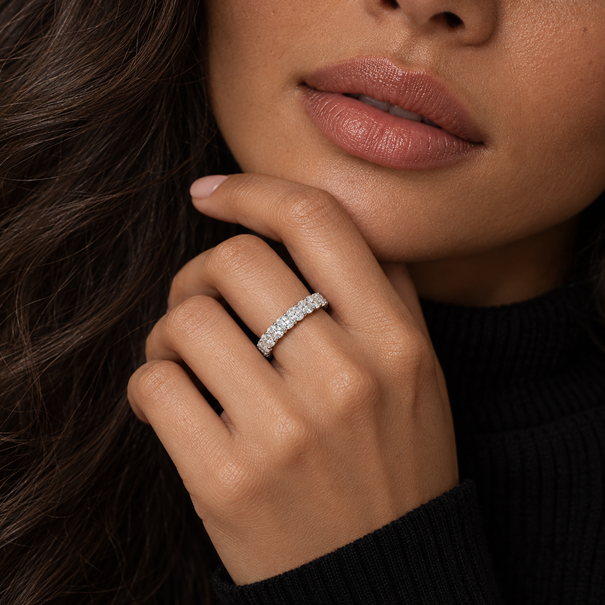 2 CTW Oval Cut Natural Diamond Full Eternity Band in 18K White Gold