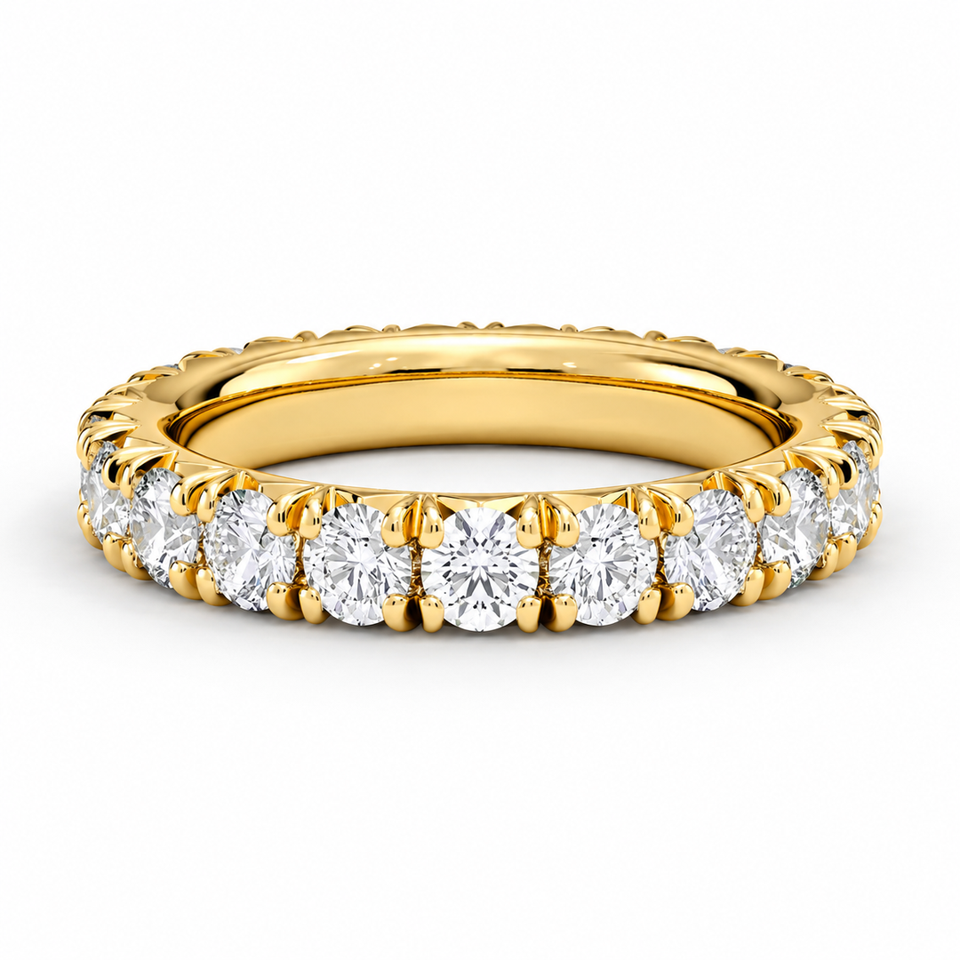 2 CTW Round Cut Natural Diamond French Pavé Full Eternity Band in 18K Yellow Gold