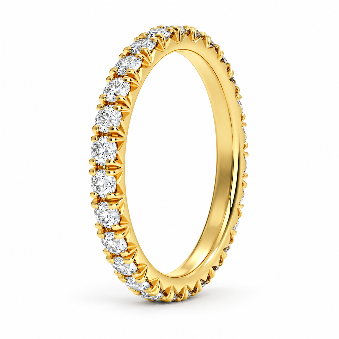 2 CTW Round Cut Natural Diamond French Pavé Full Eternity Band in 18K Yellow Gold