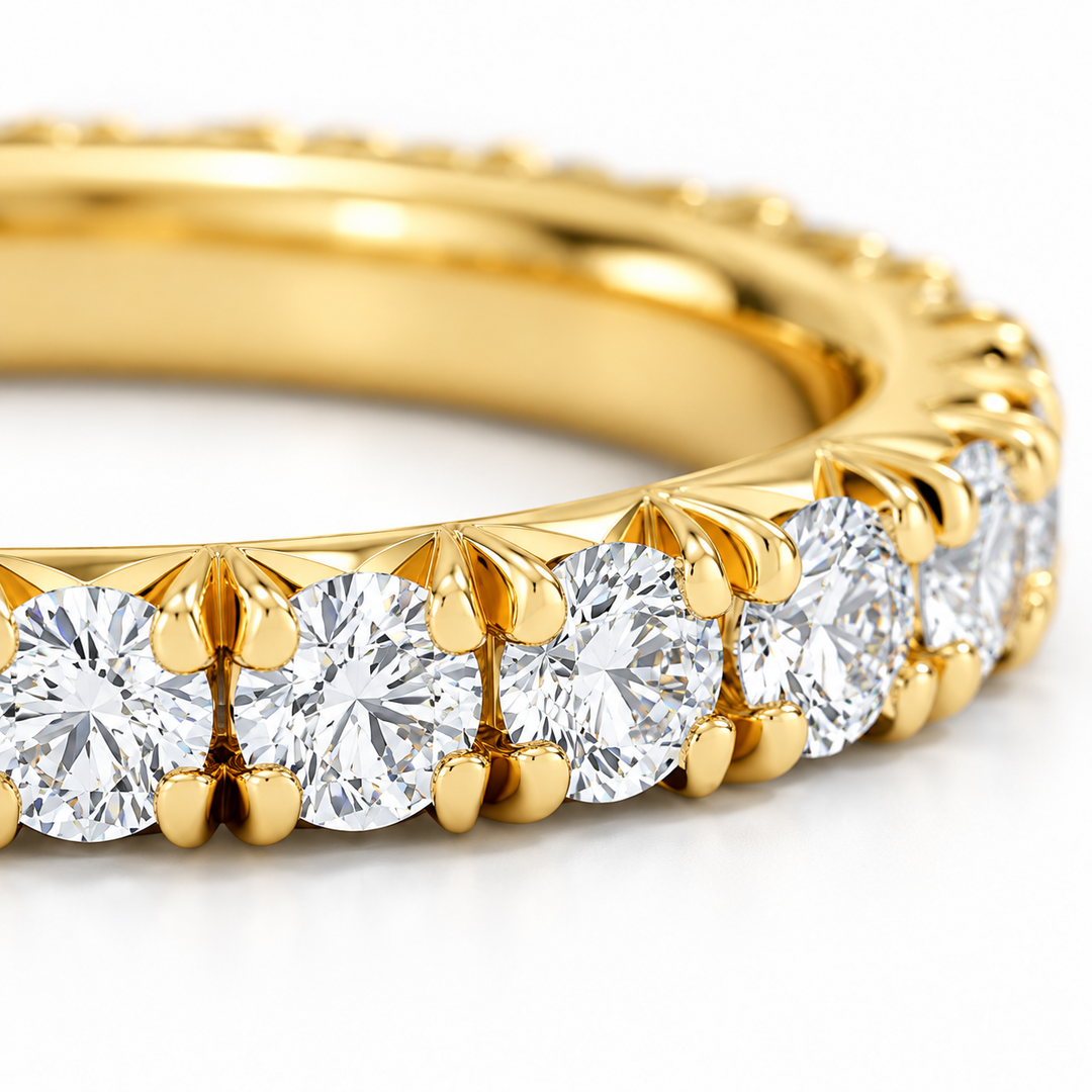 2 CTW Round Cut Natural Diamond French Pavé Full Eternity Band in 18K Yellow Gold