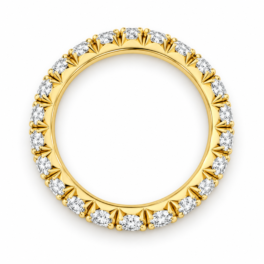 2 CTW Round Cut Natural Diamond French Pavé Full Eternity Band in 18K Yellow Gold