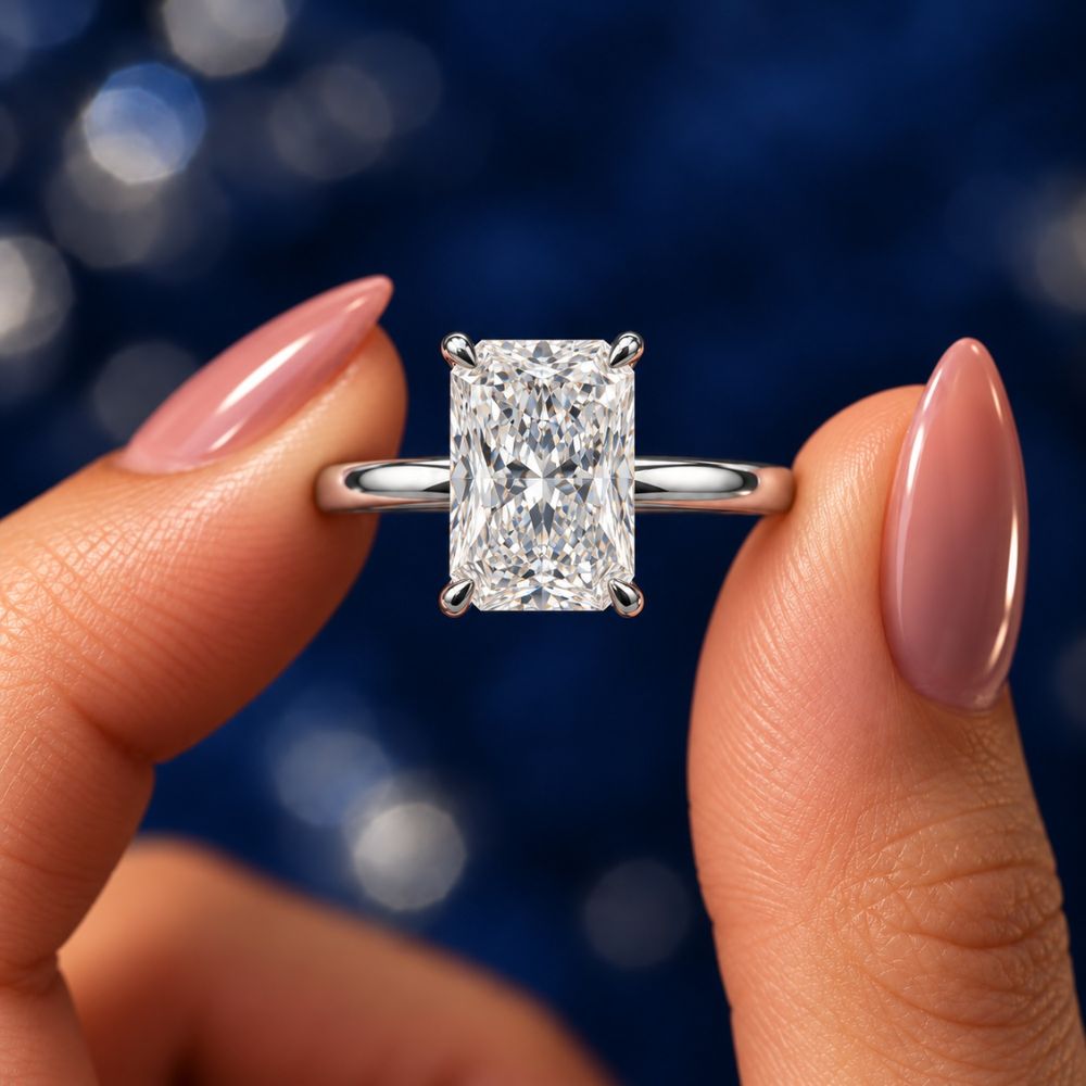 3.5 Carat - Long Radiant - Natural Diamond - Solitaire Engagement Ring