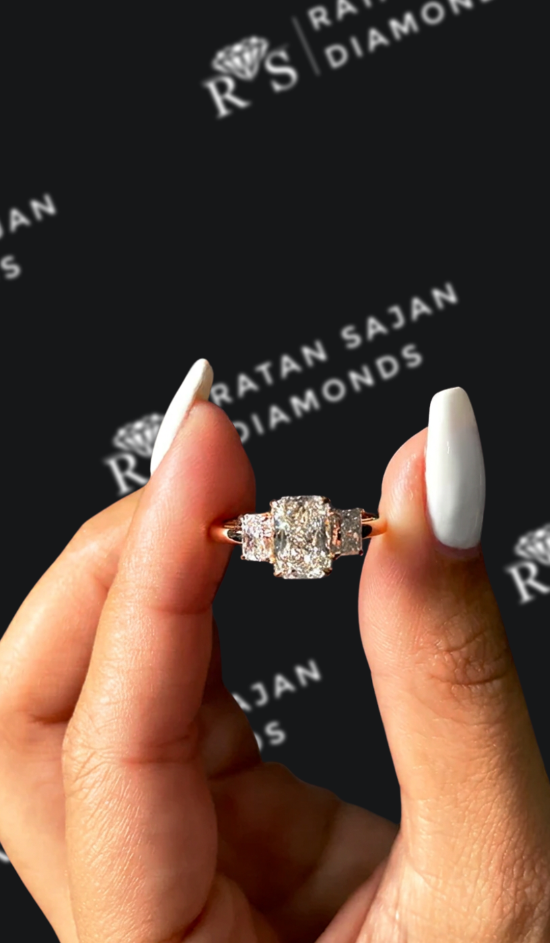 1.5 carat radiant cut natural diamond engagement ring by Ratan Sajan Diamonds Dubai