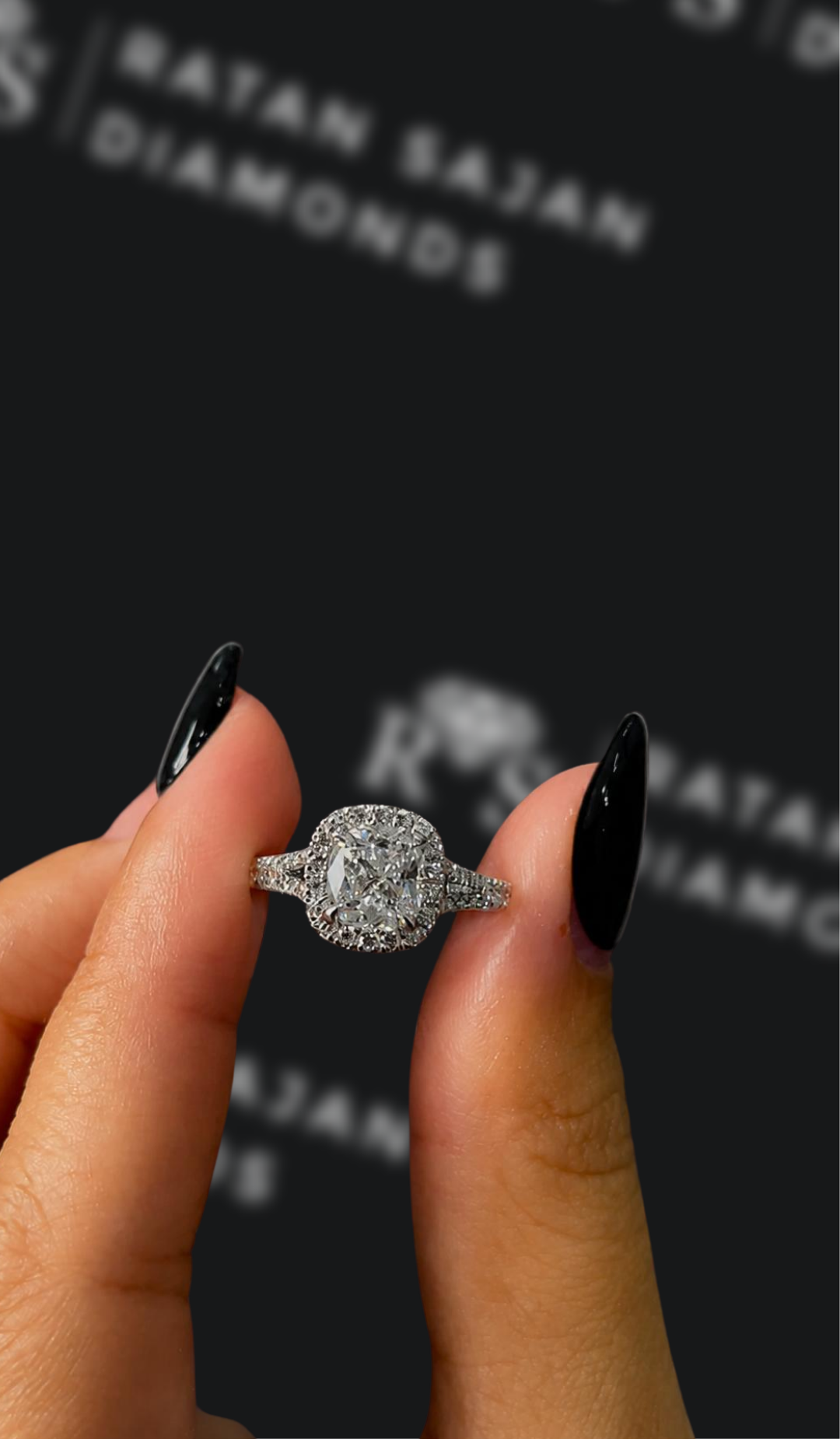 1 carat cushion cut natural diamond engagement ring by Ratan Sajan Diamonds Dubai