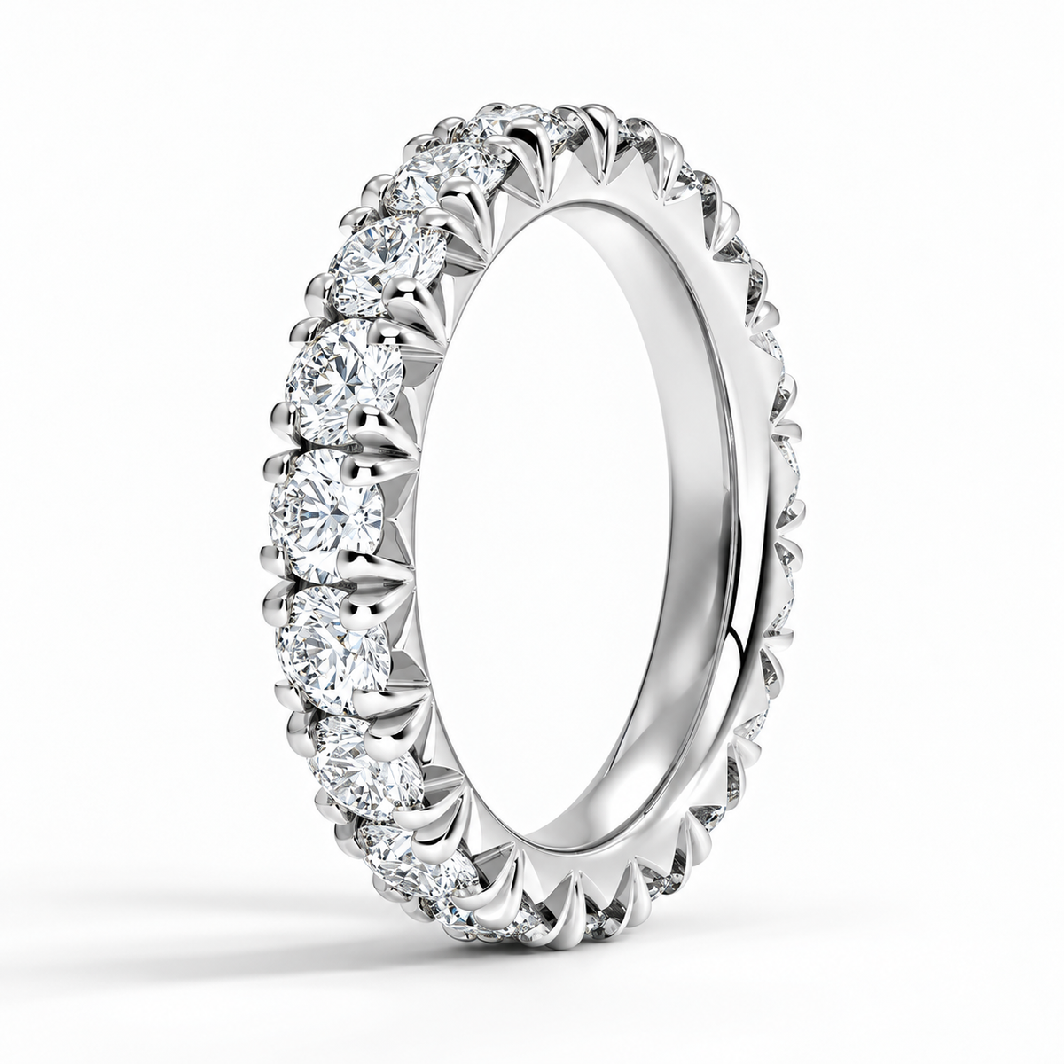 3 CTW Round Cut Natural Diamond French Pavé Full Eternity Band in 18K White Gold