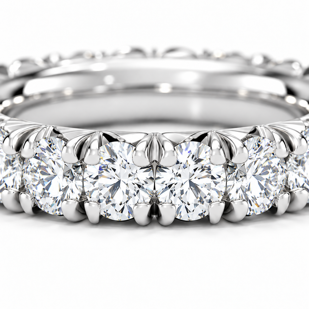 3 CTW Round Cut Natural Diamond French Pavé Full Eternity Band in 18K White Gold