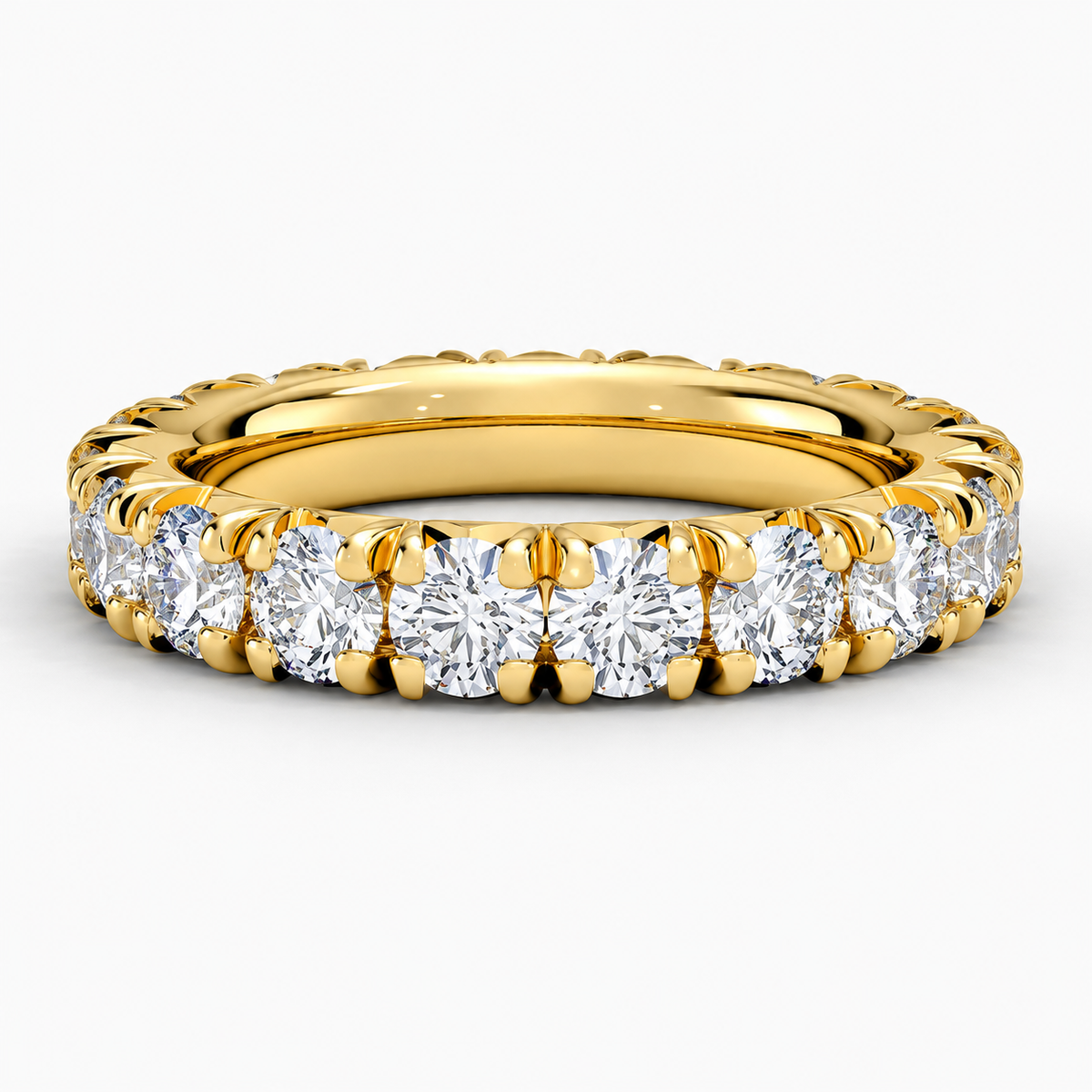 3 CTW Round Cut Natural Diamond French Pavé Full Eternity Band in 18K Yellow Gold