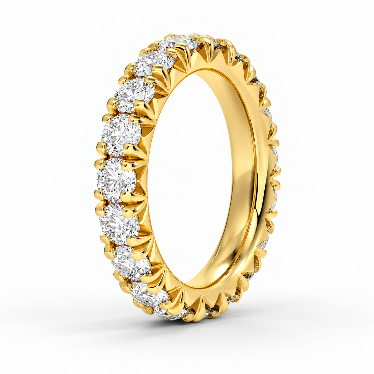 3 CTW Round Cut Natural Diamond French Pavé Full Eternity Band in 18K Yellow Gold