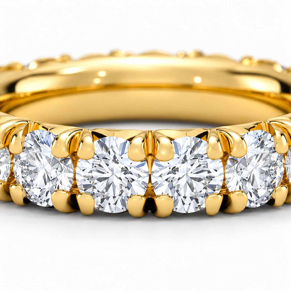 3 CTW Round Cut Natural Diamond French Pavé Full Eternity Band in 18K Yellow Gold