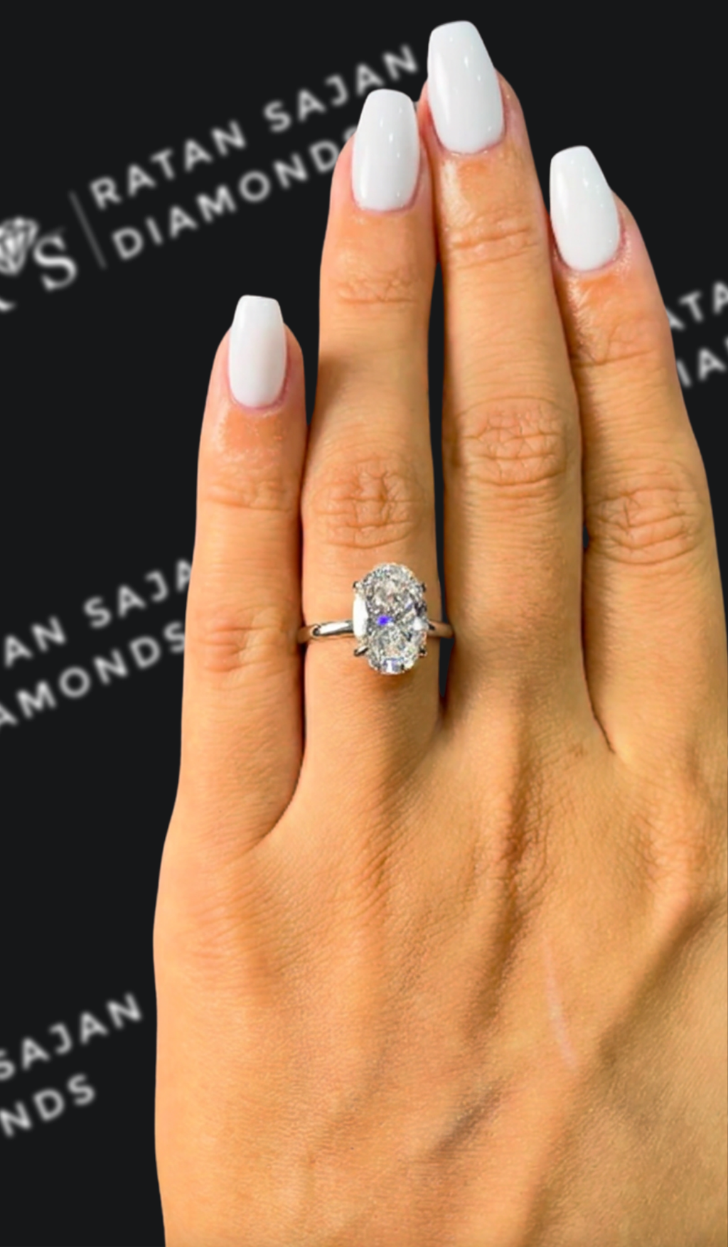 3 carat oval natural diamond engagement ring by Ratan Sajan Diamonds Dubai