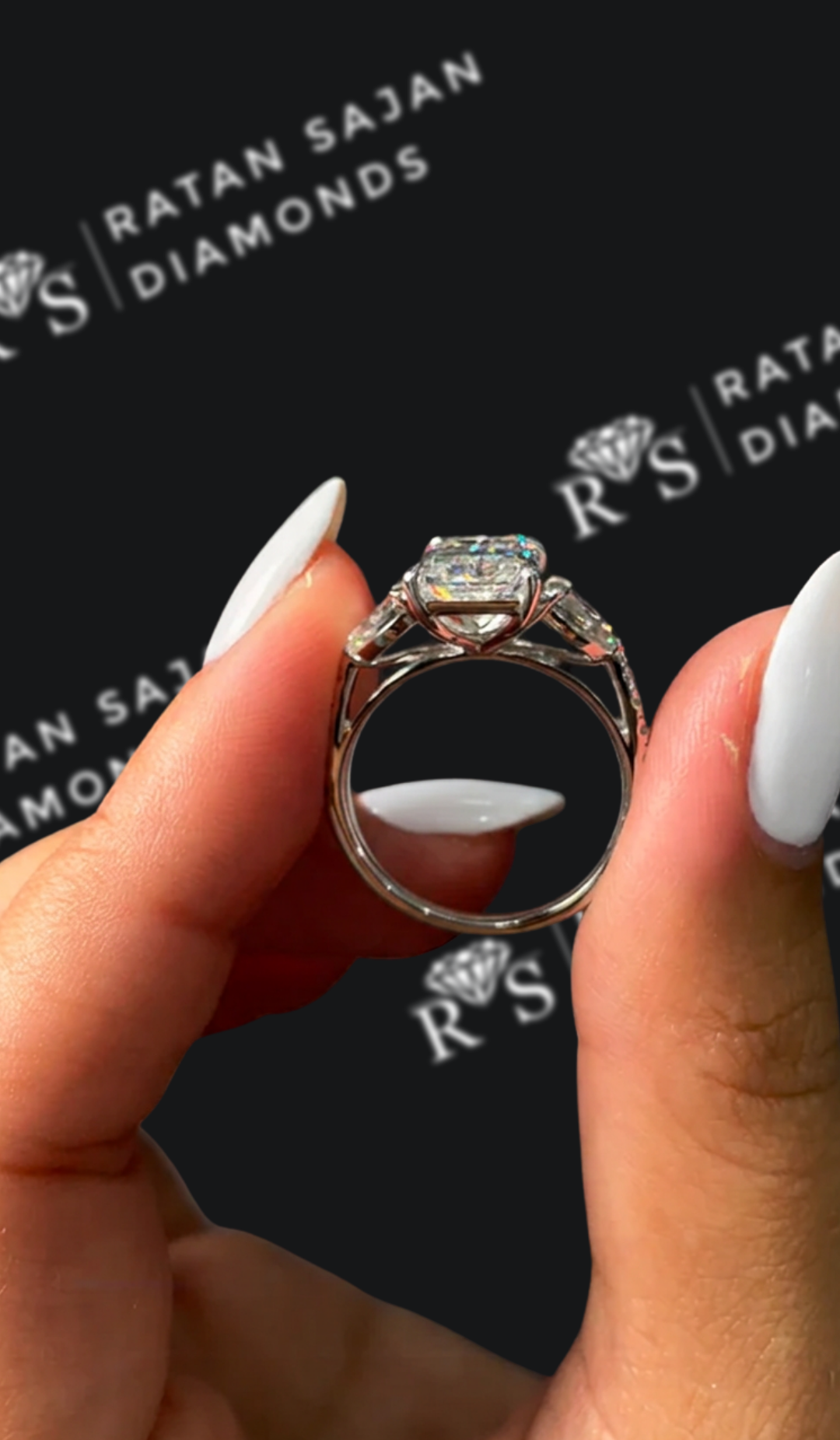 3 carat radiant cut natural diamond engagement ring by Ratan Sajan Diamonds Dubai