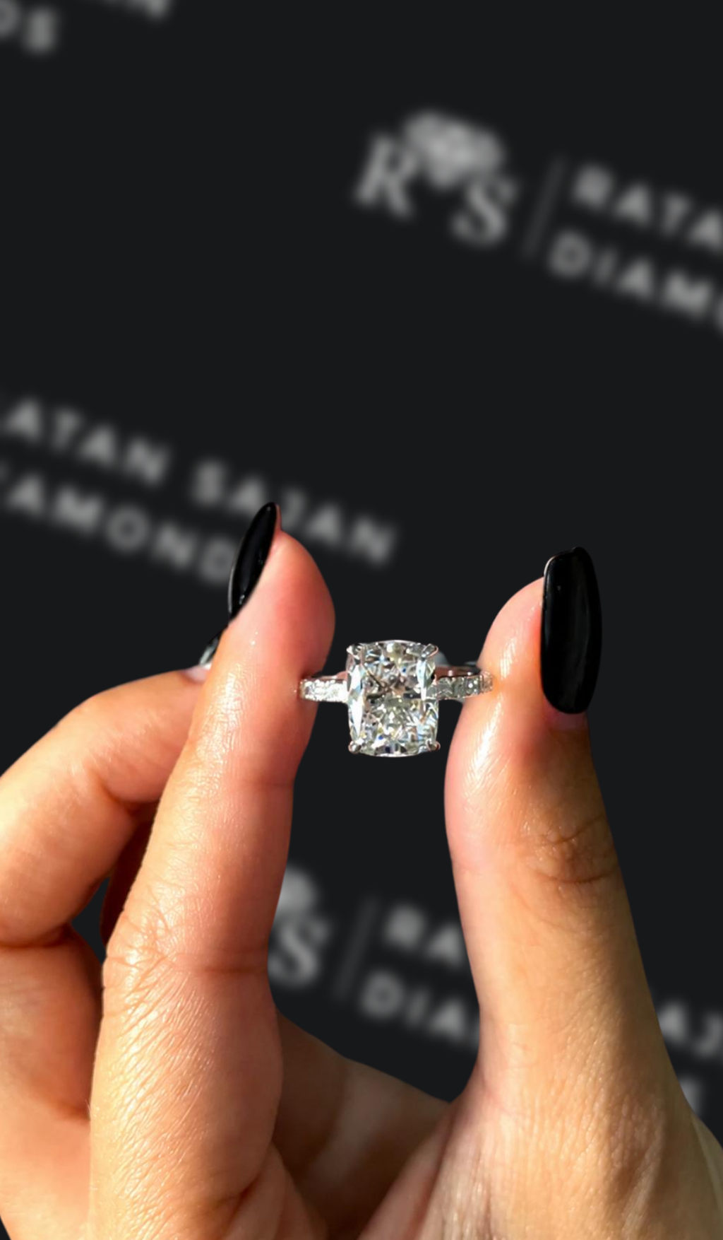1.5 carat cushion cut natural diamond engagement ring by Ratan Sajan Diamonds Dubai