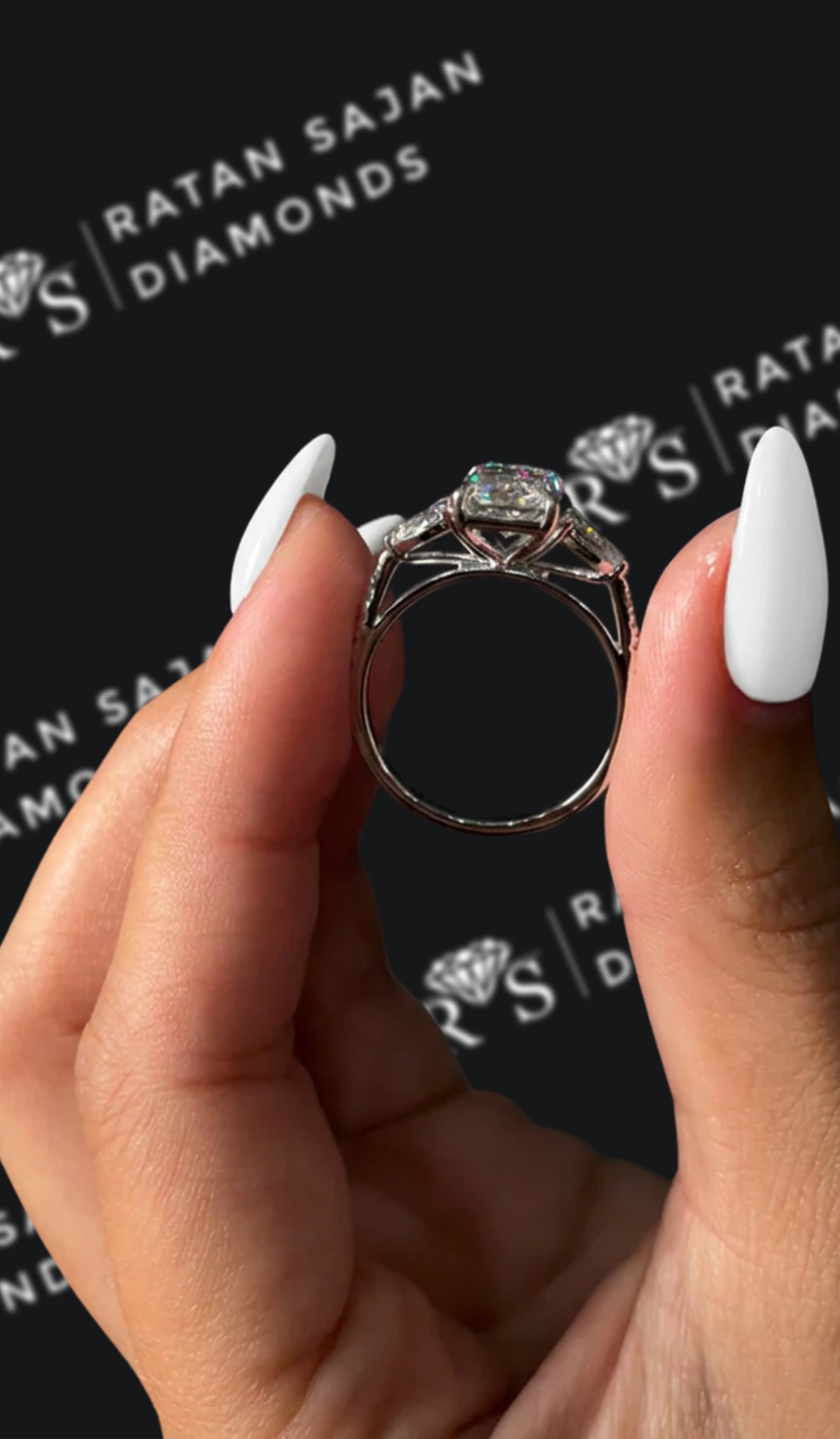 2.5 carat radiant cut natural diamond engagement ring by Ratan Sajan Diamonds Dubai