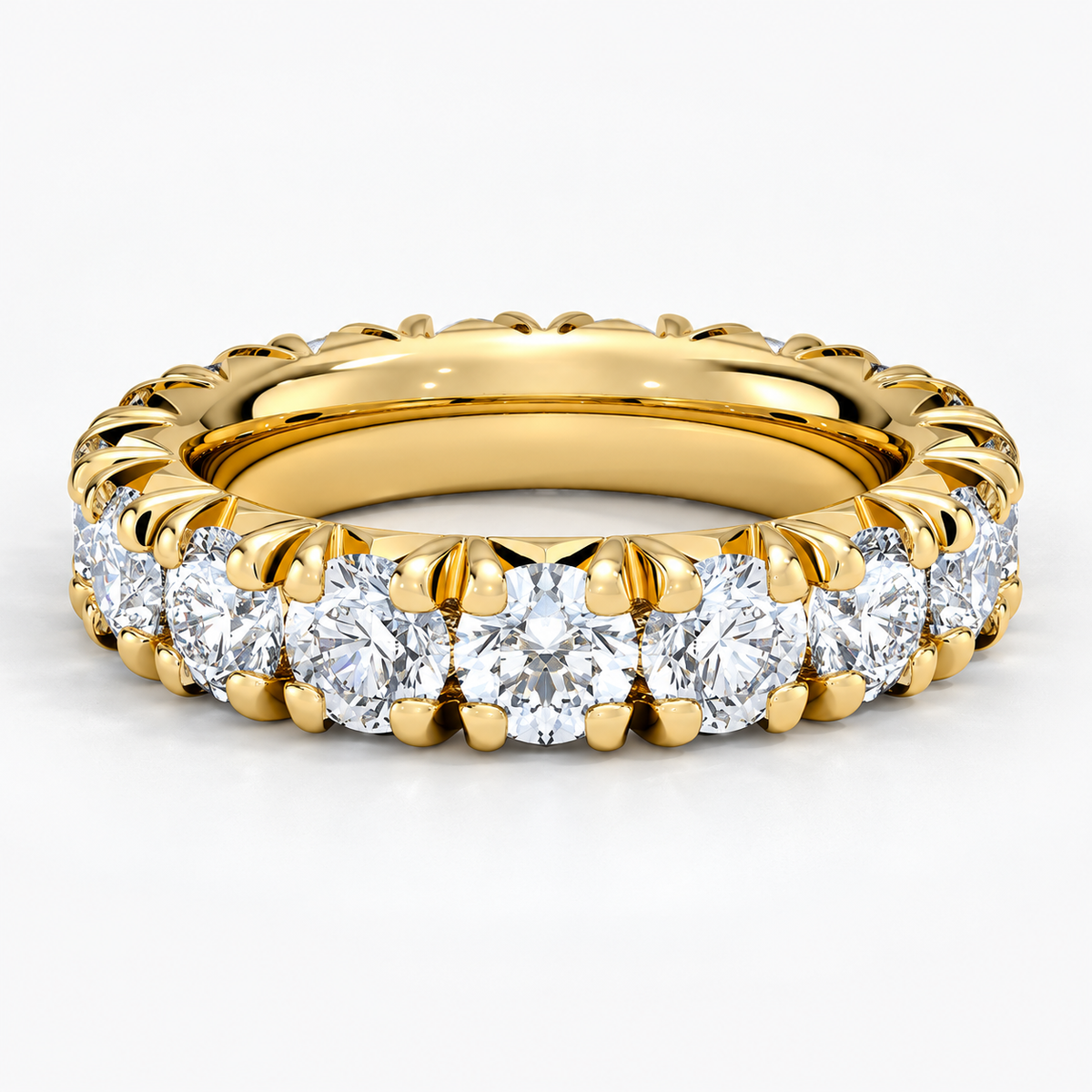 4 CTW Round Cut Natural Diamond French Pavé Full Eternity Band in 18K Yellow Gold