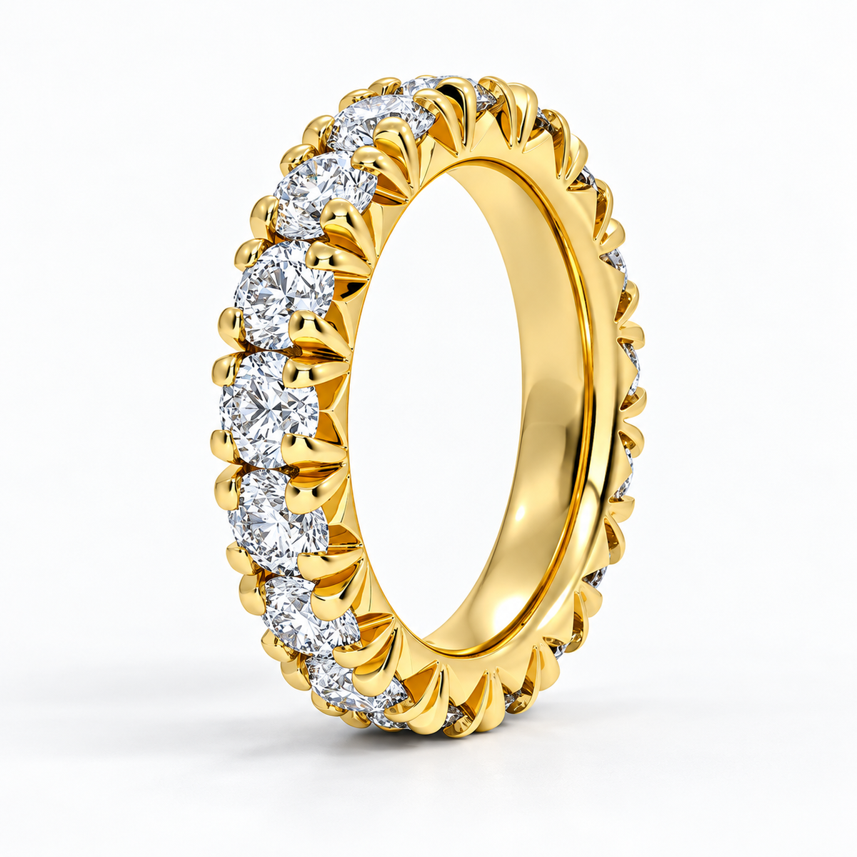 4 CTW Round Cut Natural Diamond French Pavé Full Eternity Band in 18K Yellow Gold