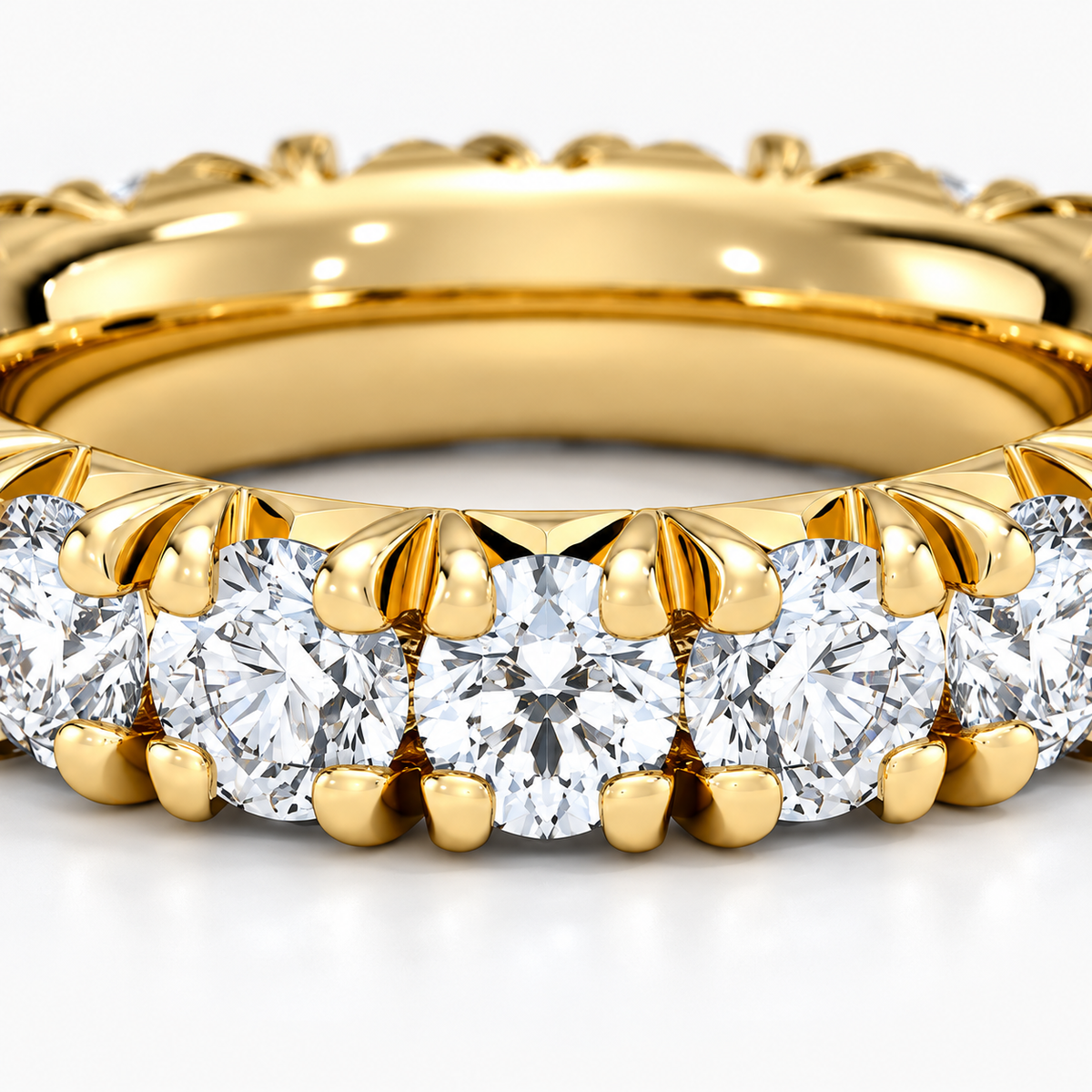 4 CTW Round Cut Natural Diamond French Pavé Full Eternity Band in 18K Yellow Gold