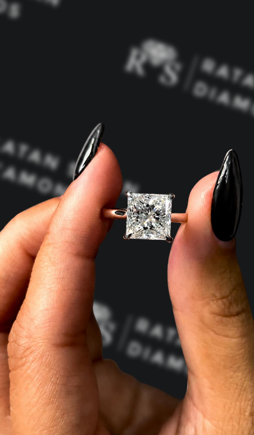 3 carat princess cut natural diamond engagement ring by Ratan Sajan Diamonds Dubai