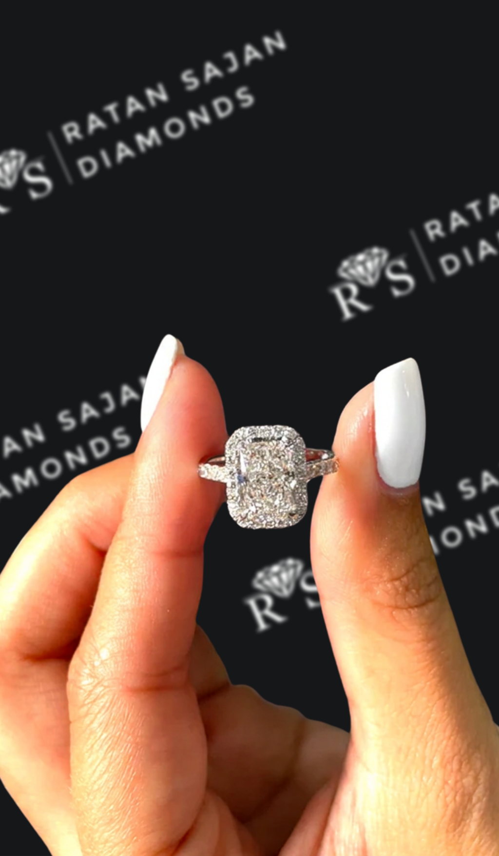 1.5 carat radiant cut natural diamond engagement ring by Ratan Sajan Diamonds Dubai