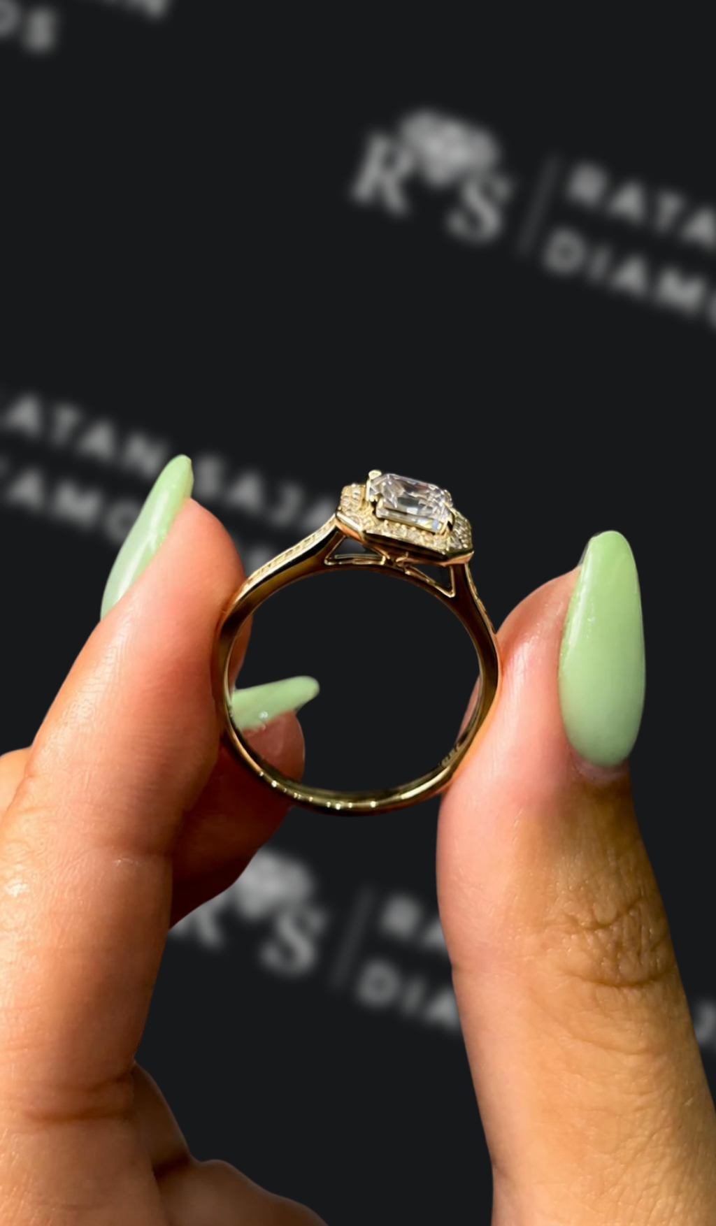 1 Carat Halo Engagement Ring - Asscher Diamond