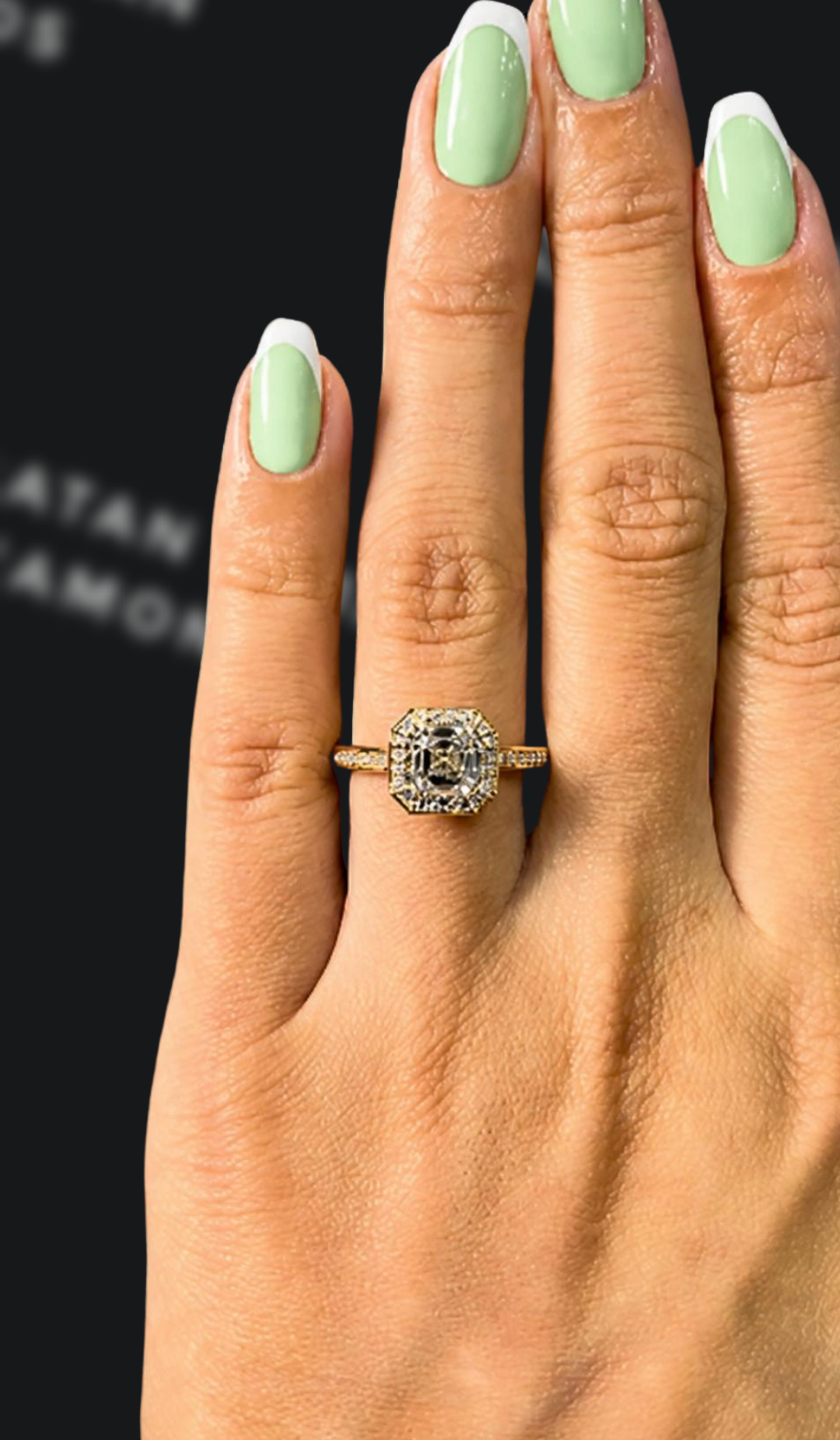 1 Carat Halo Engagement Ring - Asscher Diamond