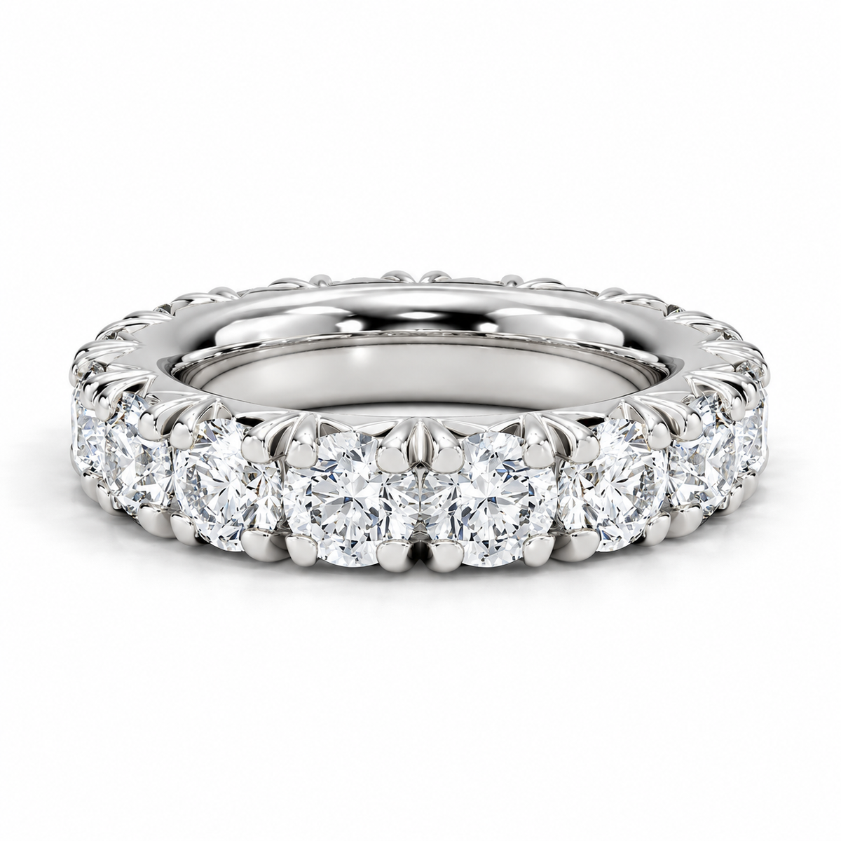 5 CTW Round Cut Natural Diamond French Pavé Full Eternity Band in 18K White Gold