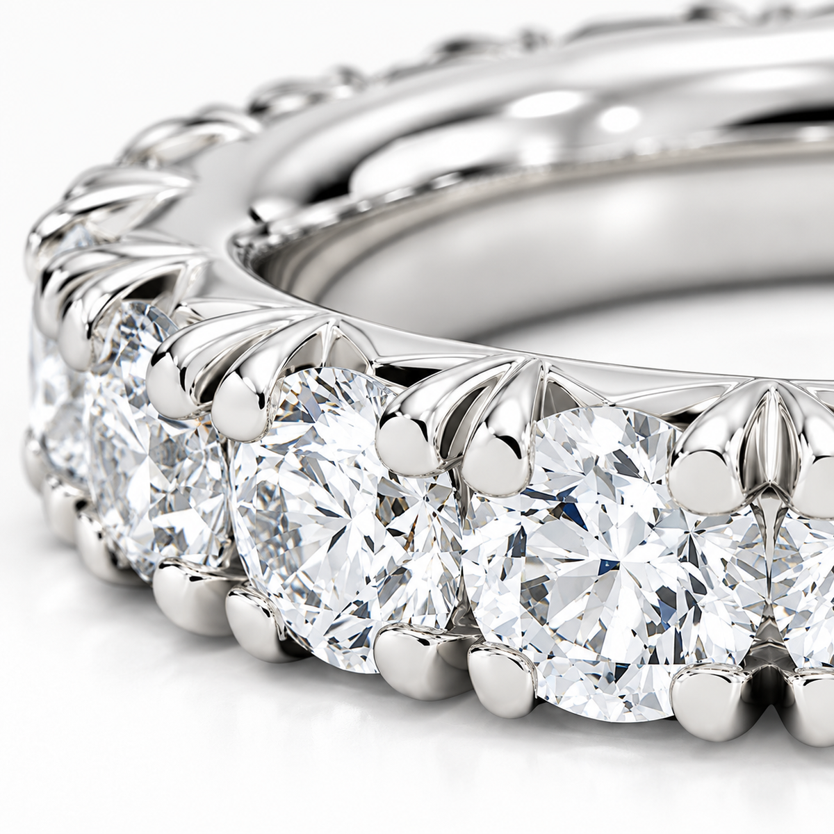 5 CTW Round Cut Natural Diamond French Pavé Full Eternity Band in 18K White Gold