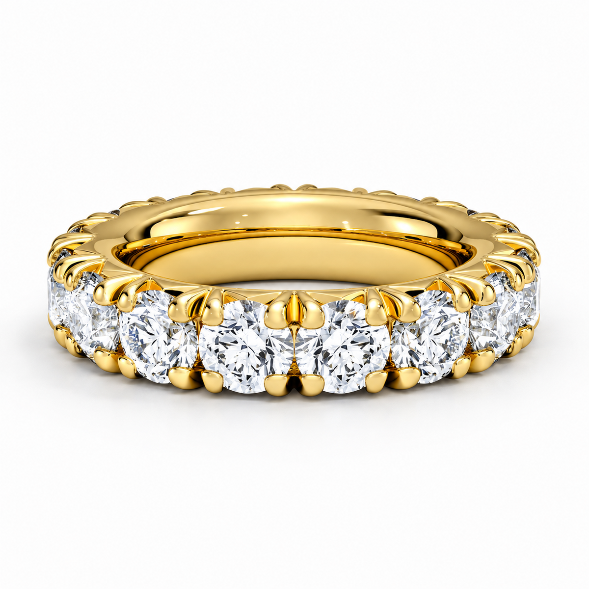 5 CTW Round Cut Natural Diamond French Pavé Full Eternity Band in 18K Yellow Gold