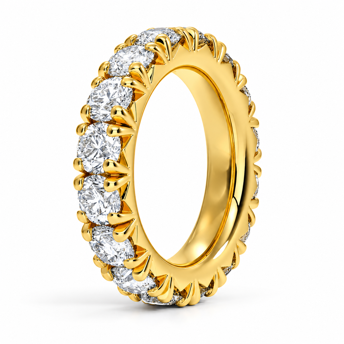5 CTW Round Cut Natural Diamond French Pavé Full Eternity Band in 18K Yellow Gold