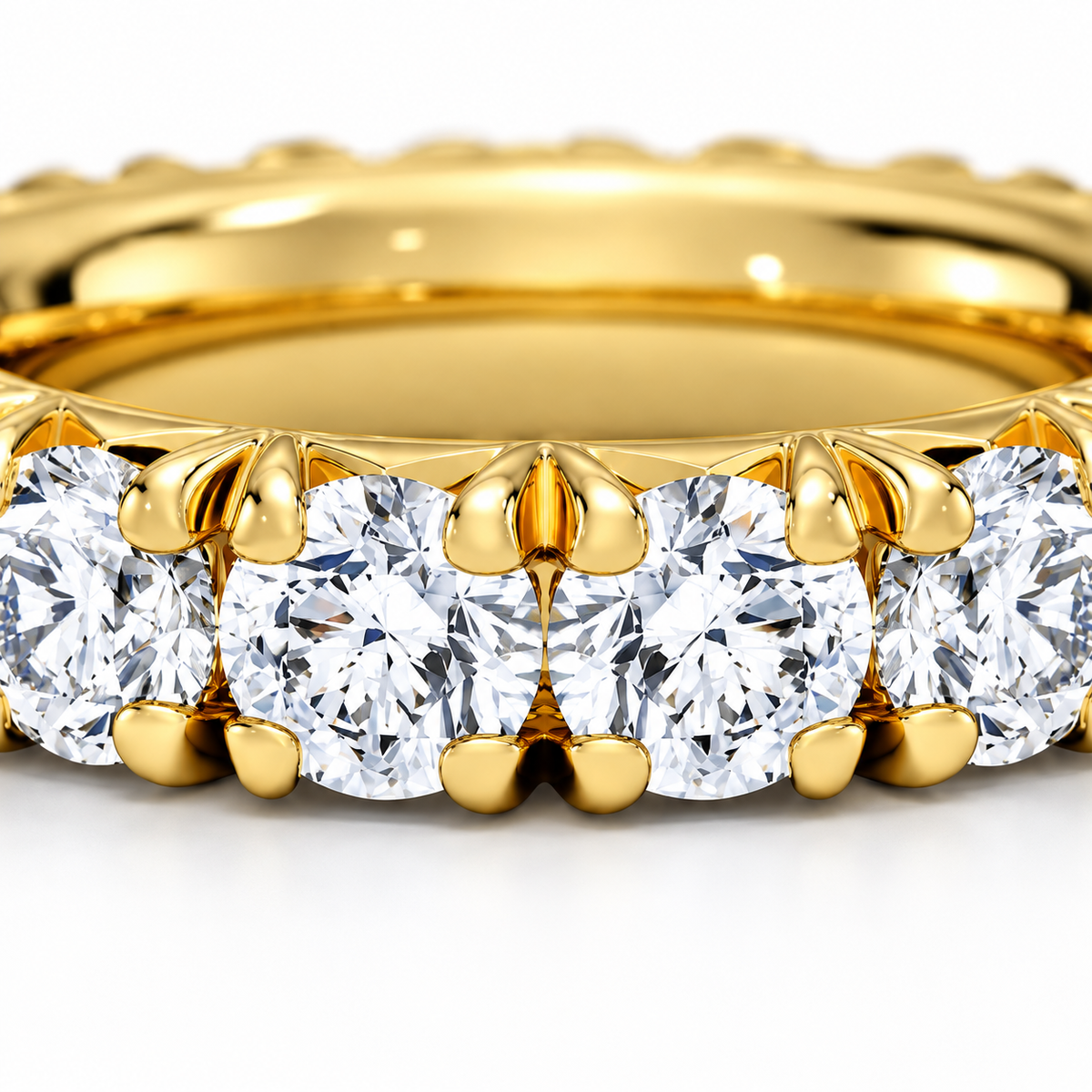5 CTW Round Cut Natural Diamond French Pavé Full Eternity Band in 18K Yellow Gold