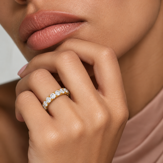 5 CTW Round Cut Natural Diamond French Pavé Full Eternity Band in 18K Yellow Gold