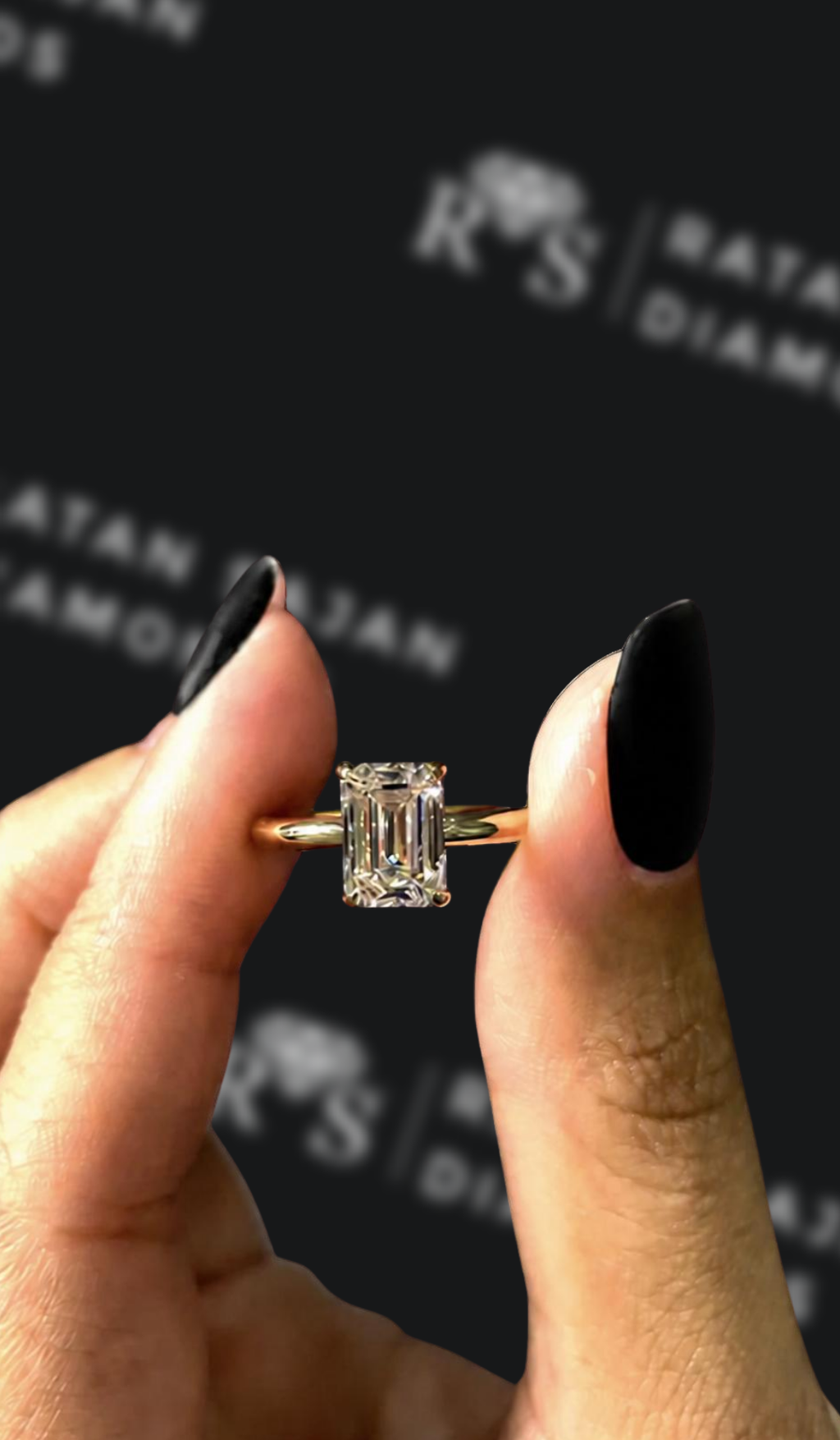 1.5 carat emerald cut natural diamond engagement ring by Ratan Sajan Diamonds Dubai