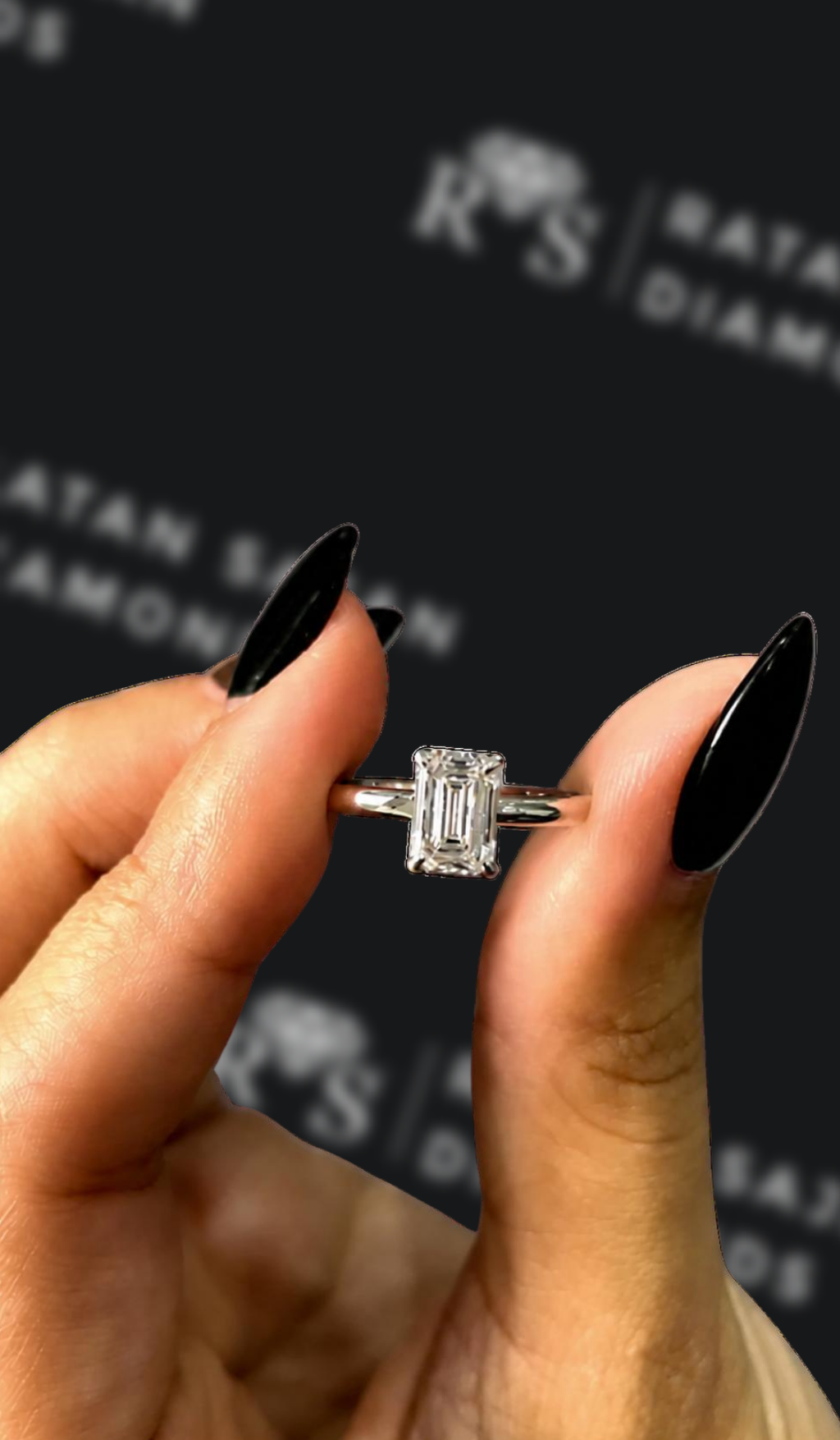 1 carat emerald cut natural diamond engagement ring by Ratan Sajan Diamonds Dubai