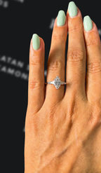 1 carat marquise-cut natural diamond trilogy engagement ring in 18K White Gold by Ratan Sajan Diamonds Dubai