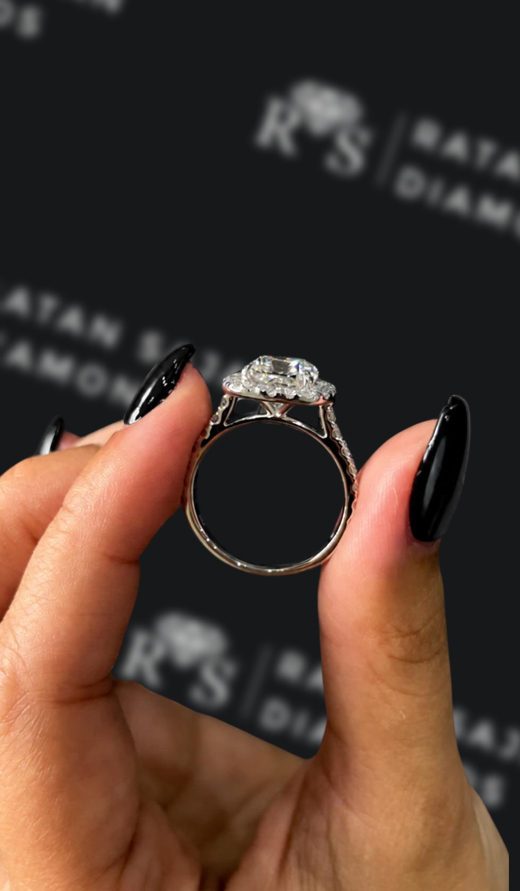 3 carat cushion cut natural diamond engagement ring by Ratan Sajan Diamonds Dubai