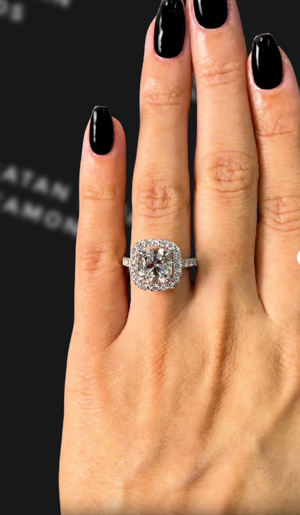 3 carat cushion cut natural diamond engagement ring by Ratan Sajan Diamonds Dubai