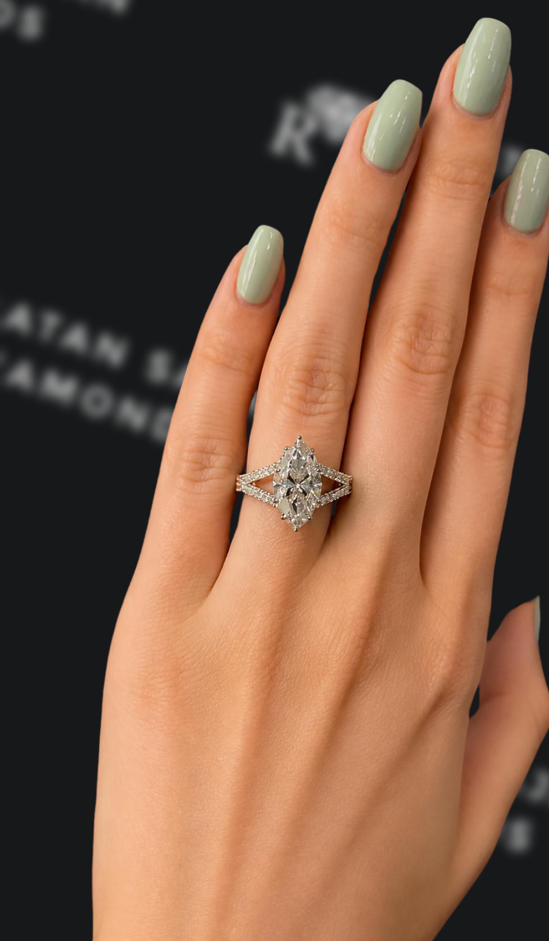 3 Carat Diamond Band Engagement Ring - Marquise Diamond