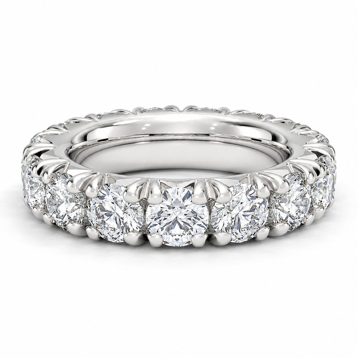 6 CTW Round Cut Natural Diamond French Pavé Full Eternity Band in 18K White Gold